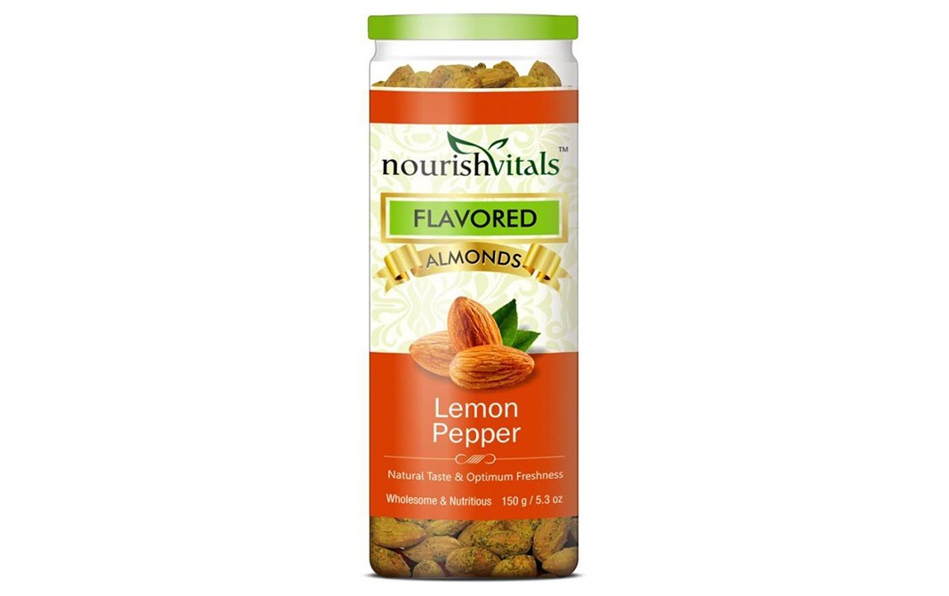 NourishVitals Lemon Pepper Flavored Almonds   Jar  150 grams